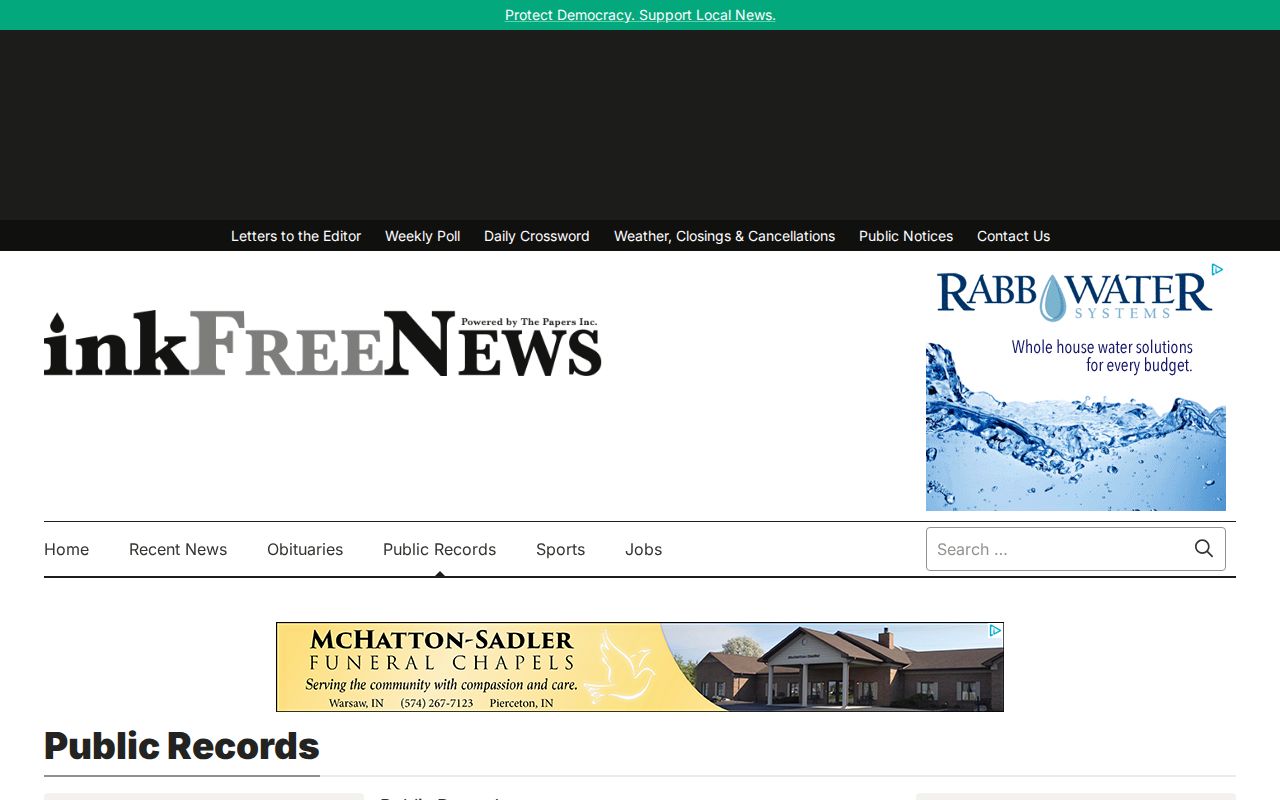 InkFreeNews public records page for Whitley County arrest news