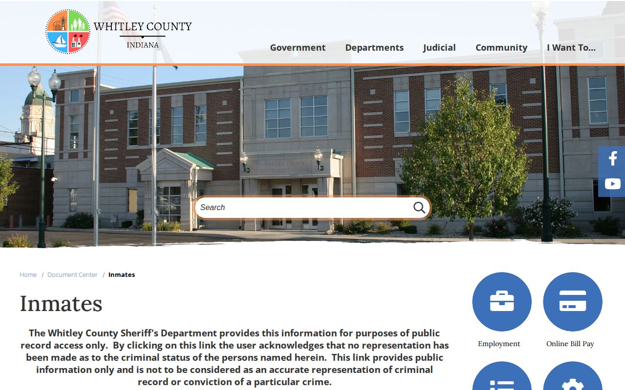 Official Whitley County jail roster gateway and booking record notice