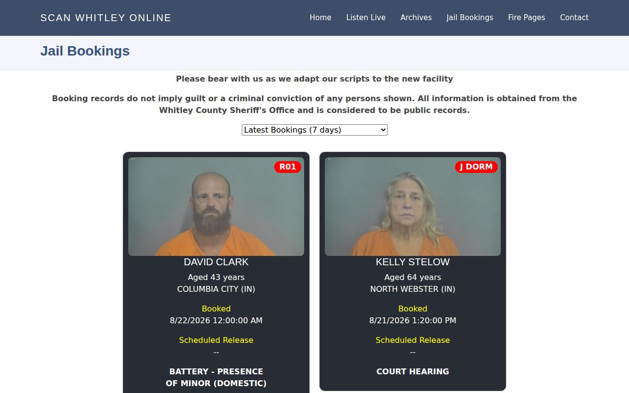 Scan Whitley unofficial Whitley County recent booking records interface