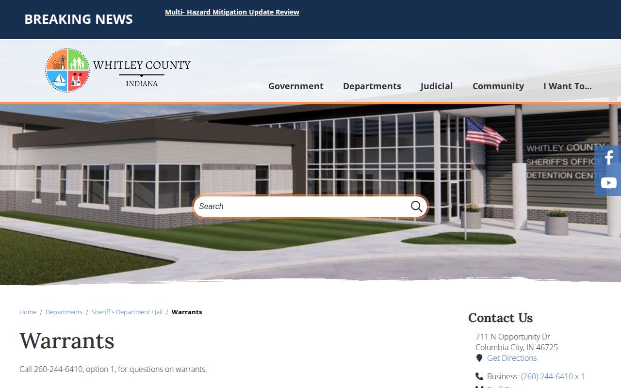 Whitley County official warrant check record page